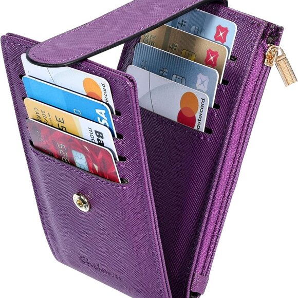 Women's RFID Slim Card Holder Wallet: Thin Bifold with Multi-Card Case & Zipper - Picture 1 of 7
